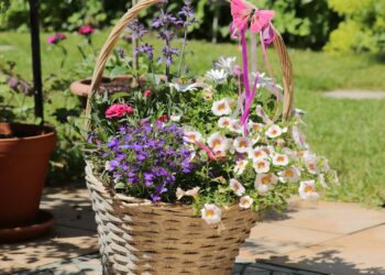 basket full of assorted flowers